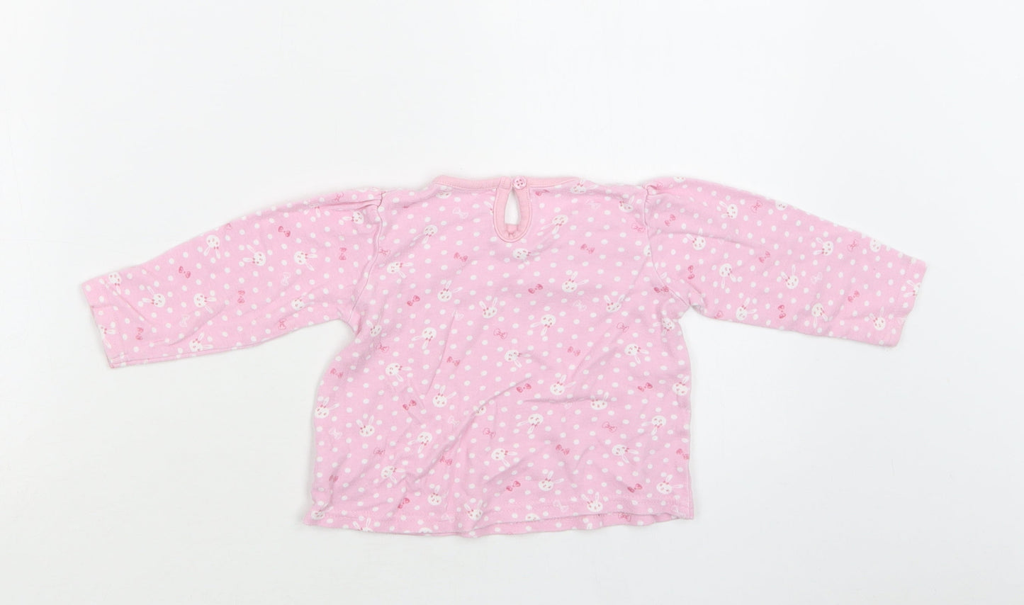 George Baby Pink Polka Dot Cotton Basic Blouse Size 9-12 Months Crew Neck Button - Bunny Print