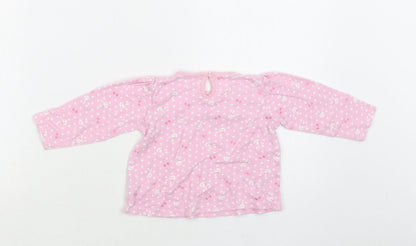 George Baby Pink Polka Dot Cotton Basic Blouse Size 9-12 Months Crew Neck Button - Bunny Print