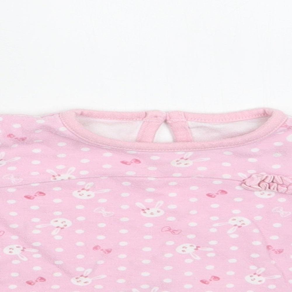 George Baby Pink Polka Dot Cotton Basic Blouse Size 9-12 Months Crew Neck Button - Bunny Print
