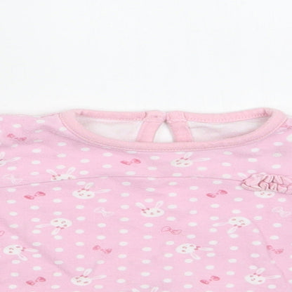 George Baby Pink Polka Dot Cotton Basic Blouse Size 9-12 Months Crew Neck Button - Bunny Print