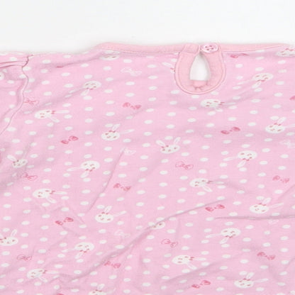 George Baby Pink Polka Dot Cotton Basic Blouse Size 9-12 Months Crew Neck Button - Bunny Print