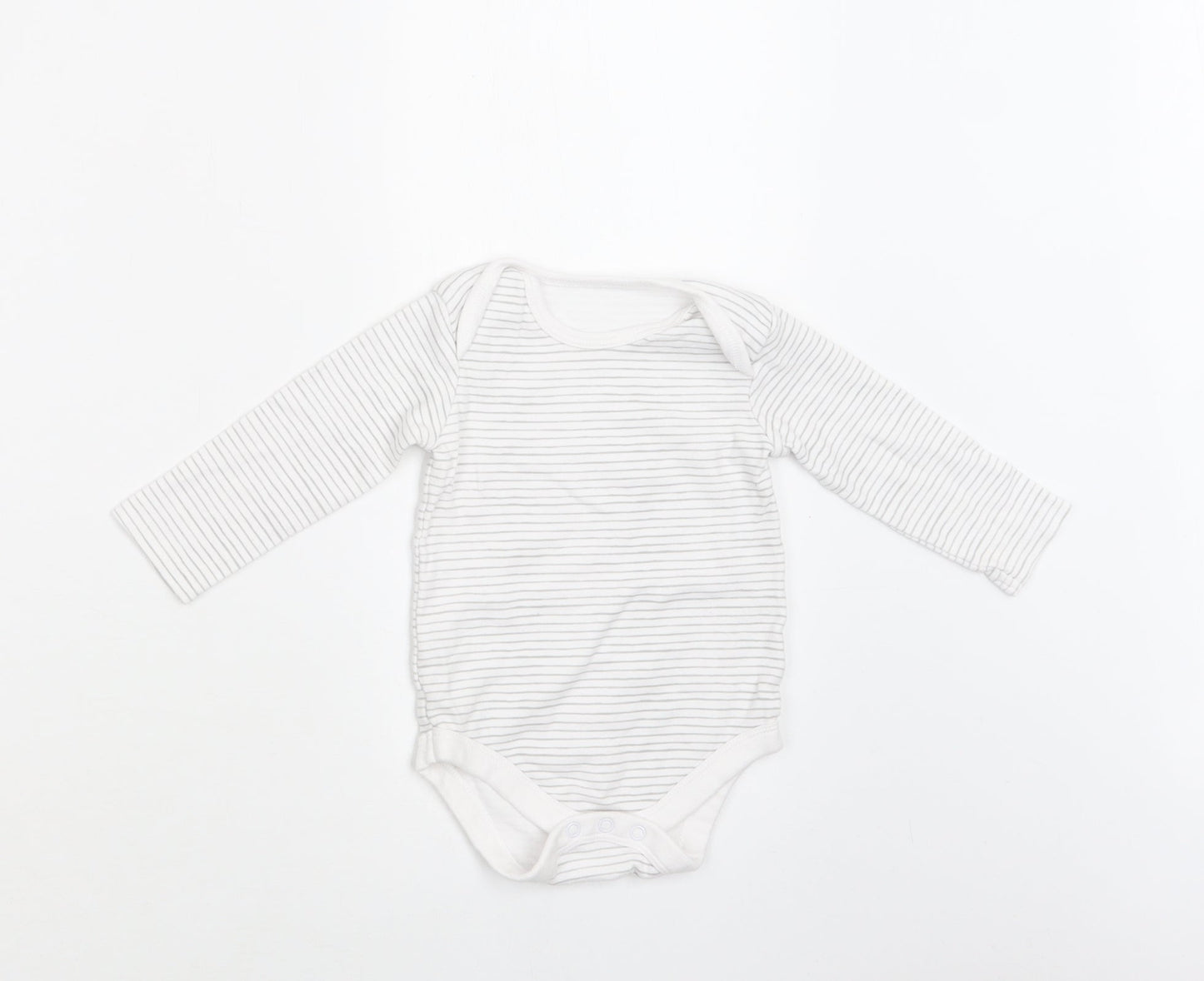 TU Baby White Striped Cotton Romper One-Piece Size 9-12 Months  Snap