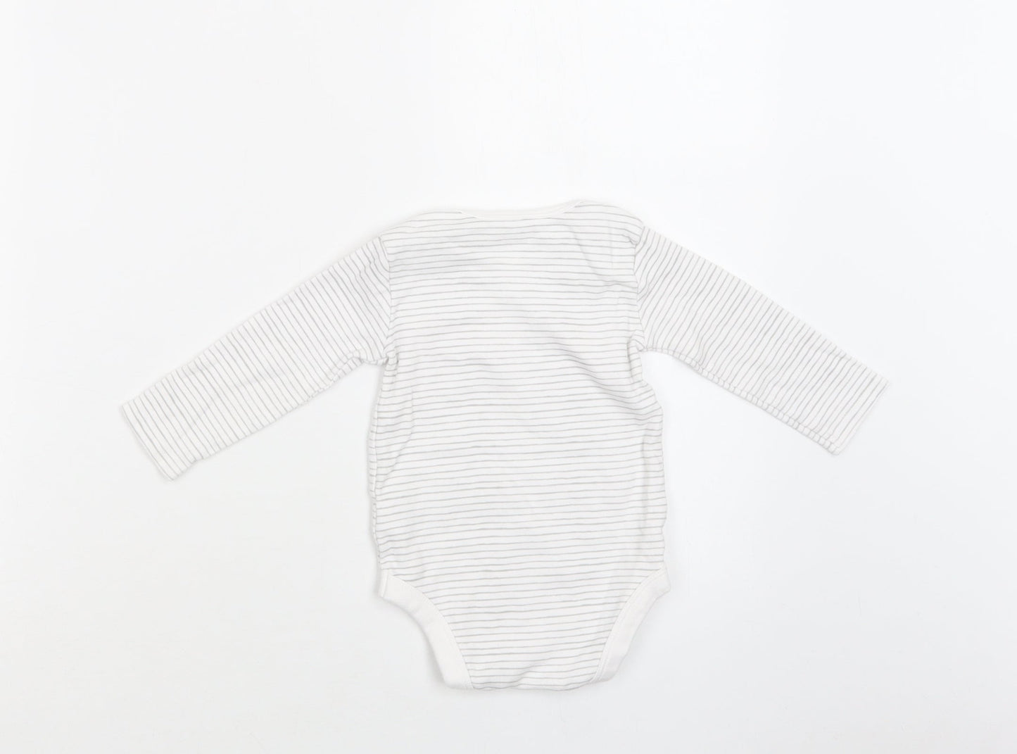 TU Baby White Striped Cotton Romper One-Piece Size 9-12 Months  Snap