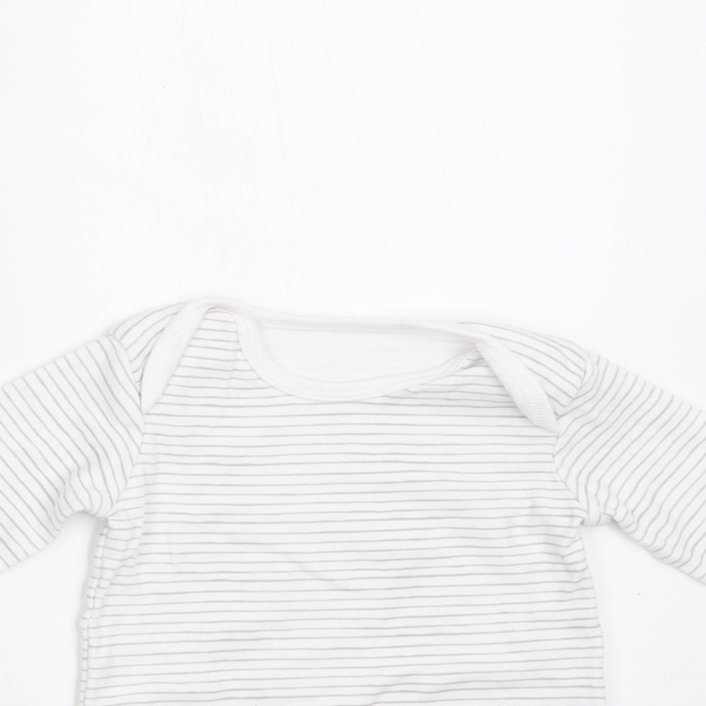 TU Baby White Striped Cotton Romper One-Piece Size 9-12 Months  Snap