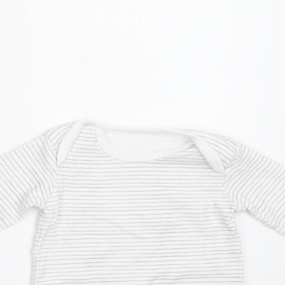 TU Baby White Striped Cotton Romper One-Piece Size 9-12 Months  Snap