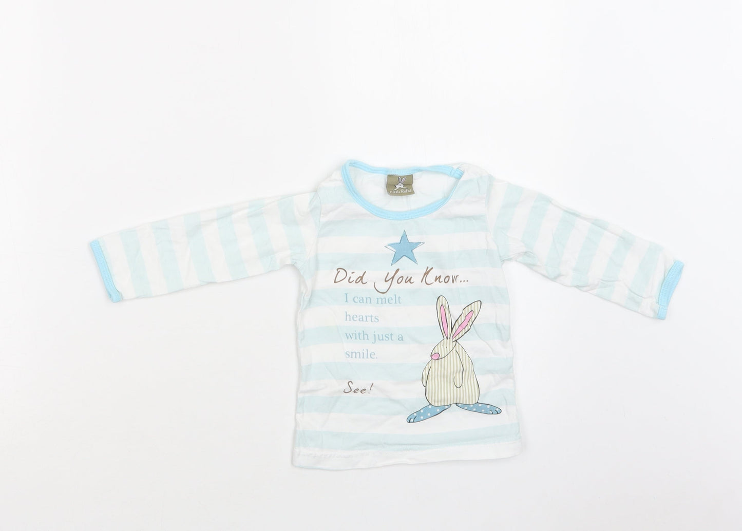 Little Rufus Baby Green Striped Cotton Basic T-Shirt Size 9-12 Months Crew Neck