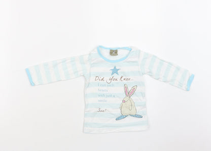 Little Rufus Baby Green Striped Cotton Basic T-Shirt Size 9-12 Months Crew Neck