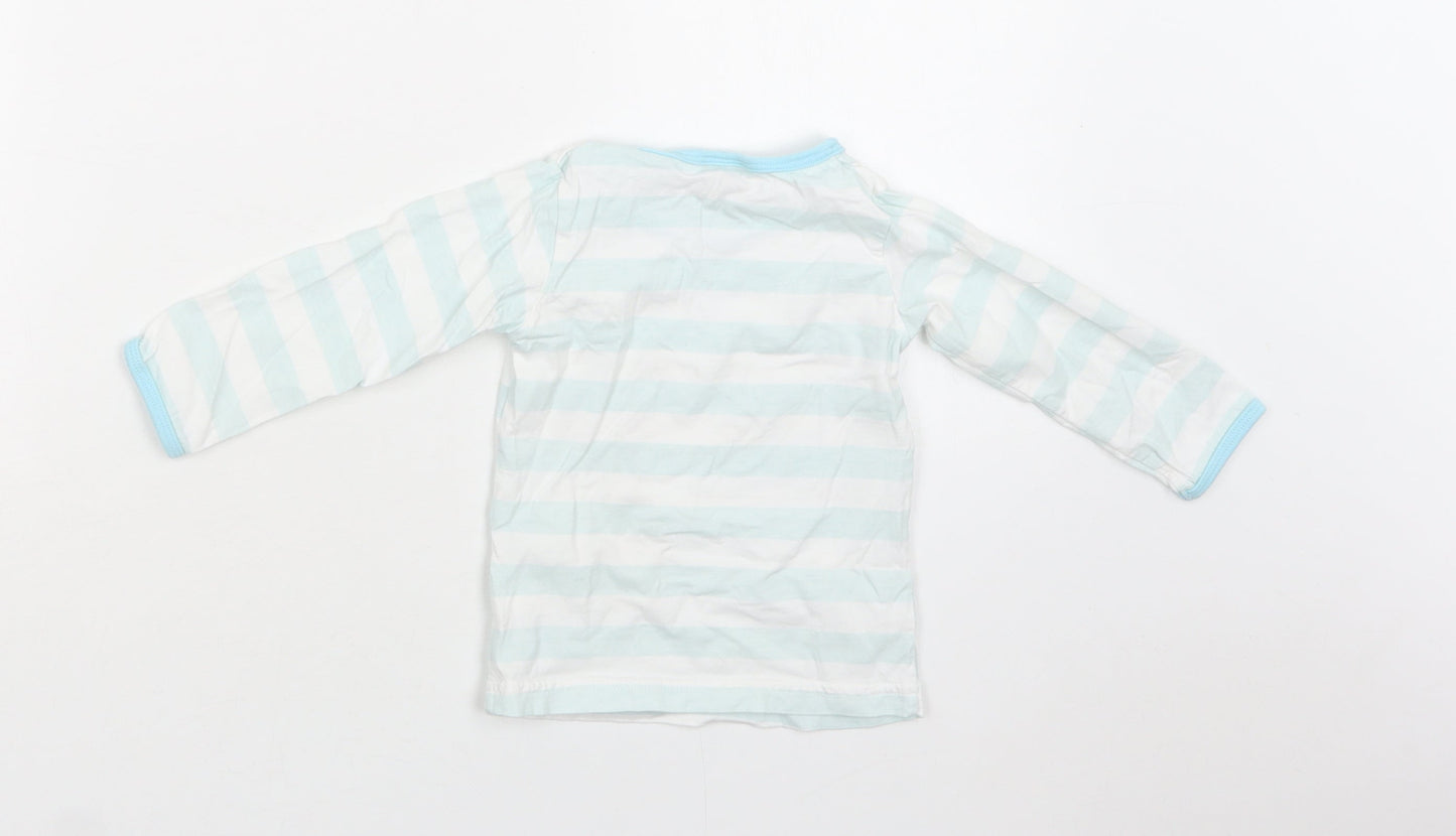 Little Rufus Baby Green Striped Cotton Basic T-Shirt Size 9-12 Months Crew Neck