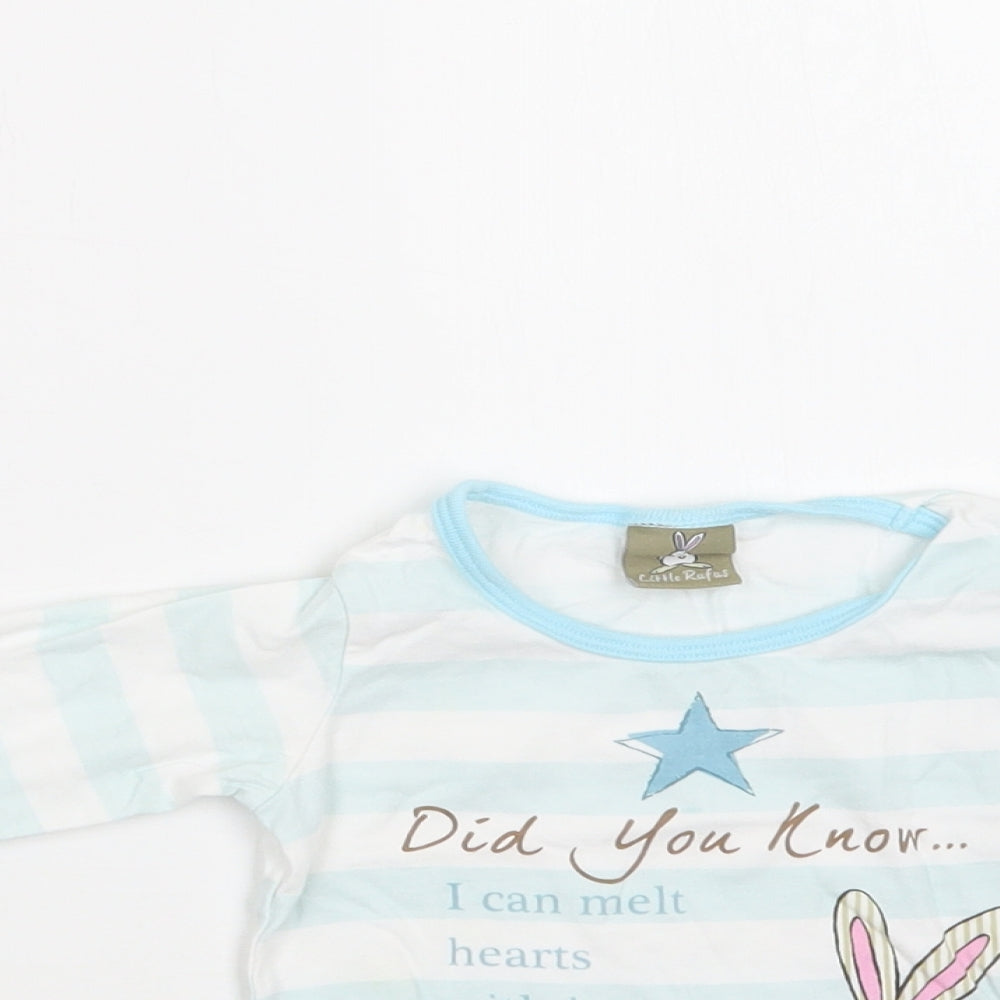Little Rufus Baby Green Striped Cotton Basic T-Shirt Size 9-12 Months Crew Neck