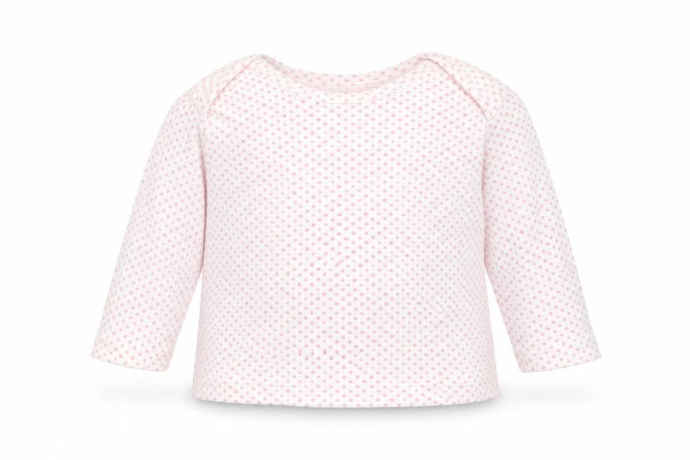 Front view of Marks & Spencer Baby White Polka Dot Cotton Basic Blouse, size 6-9, Months Crew Neck