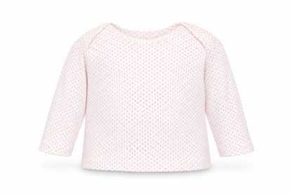 Front view of Marks & Spencer Baby White Polka Dot Cotton Basic Blouse, size 6-9, Months Crew Neck