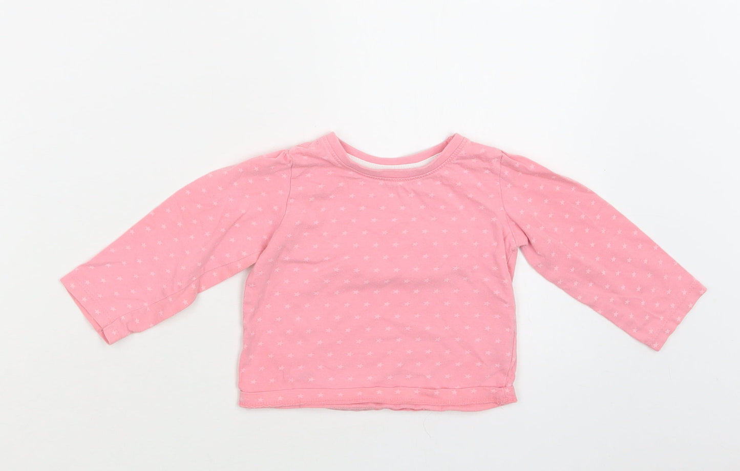 Primark Baby Pink Geometric Cotton Basic T-Shirt Size 9-12 Months Crew Neck  - Star Print