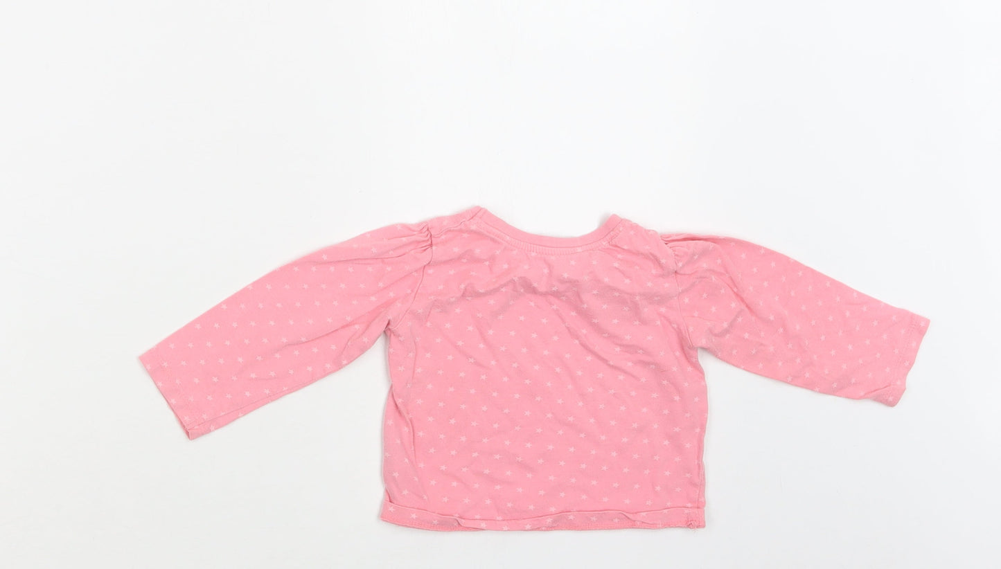 Primark Baby Pink Geometric Cotton Basic T-Shirt Size 9-12 Months Crew Neck  - Star Print