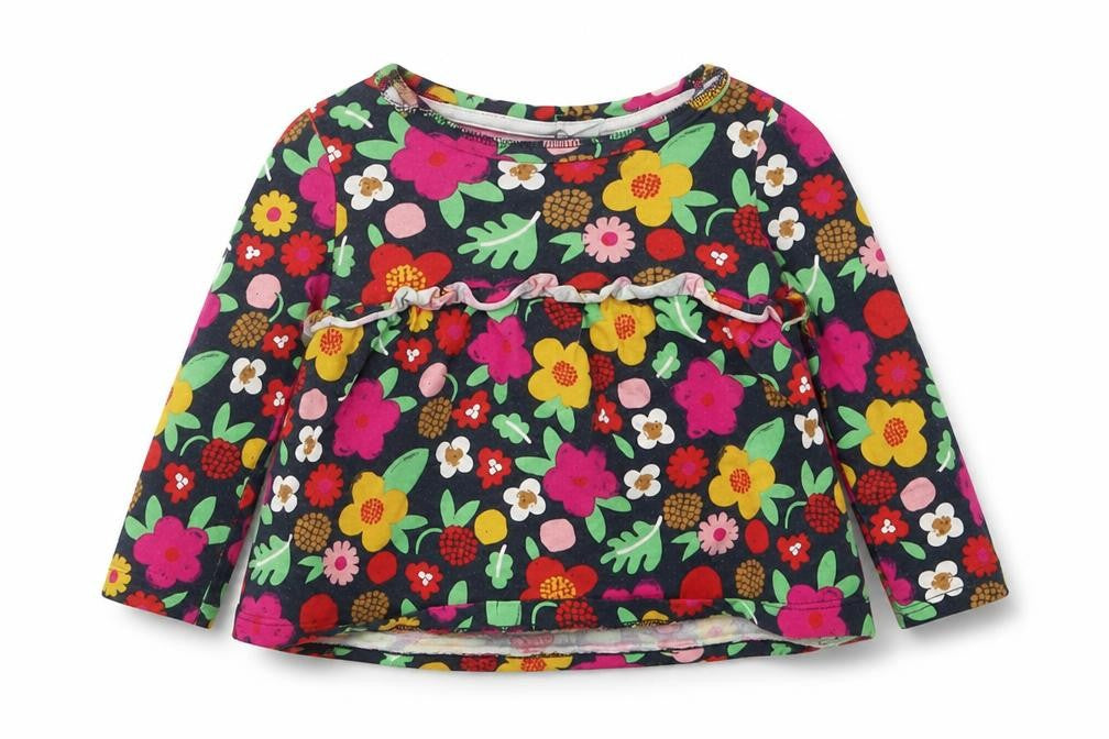 Front view of Tu Baby Multicoloured Floral Cotton Basic Blouse, size 9-12, Months Crew Neck
