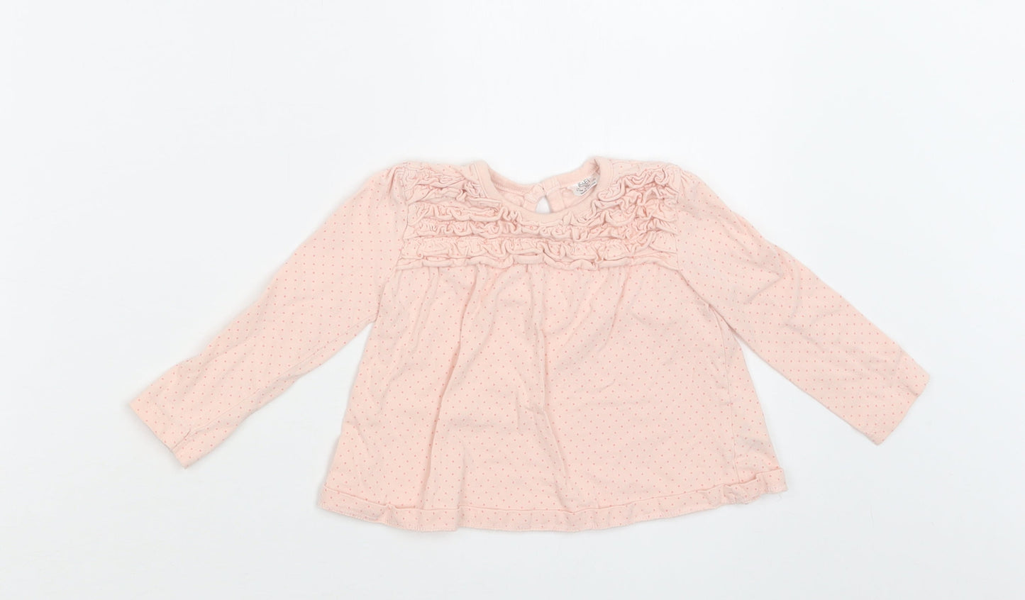 F&F Baby Pink Polka Dot Cotton Basic Blouse Size 9-12 Months Crew Neck Button