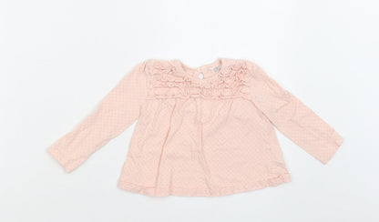 F&F Baby Pink Polka Dot Cotton Basic Blouse Size 9-12 Months Crew Neck Button