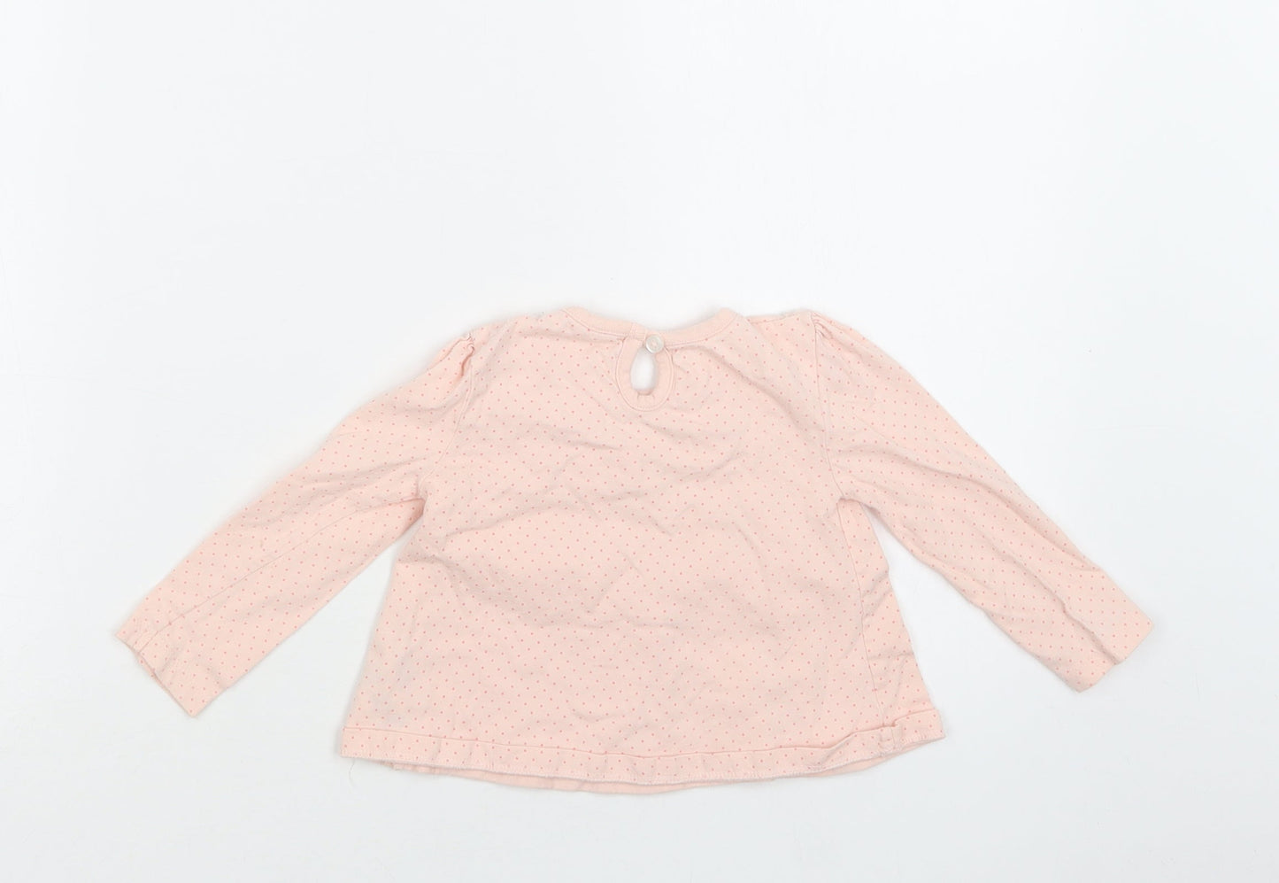 F&F Baby Pink Polka Dot Cotton Basic Blouse Size 9-12 Months Crew Neck Button