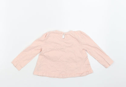 F&F Baby Pink Polka Dot Cotton Basic Blouse Size 9-12 Months Crew Neck Button