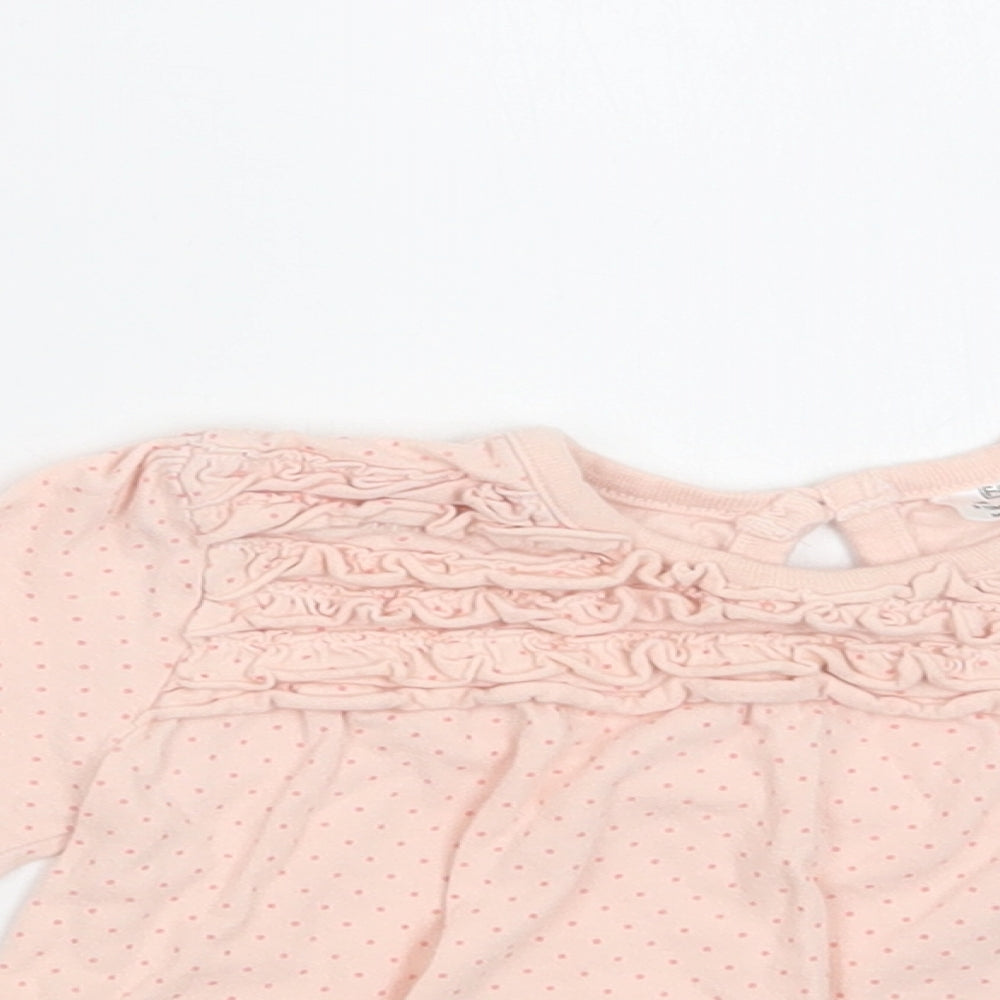 F&F Baby Pink Polka Dot Cotton Basic Blouse Size 9-12 Months Crew Neck Button
