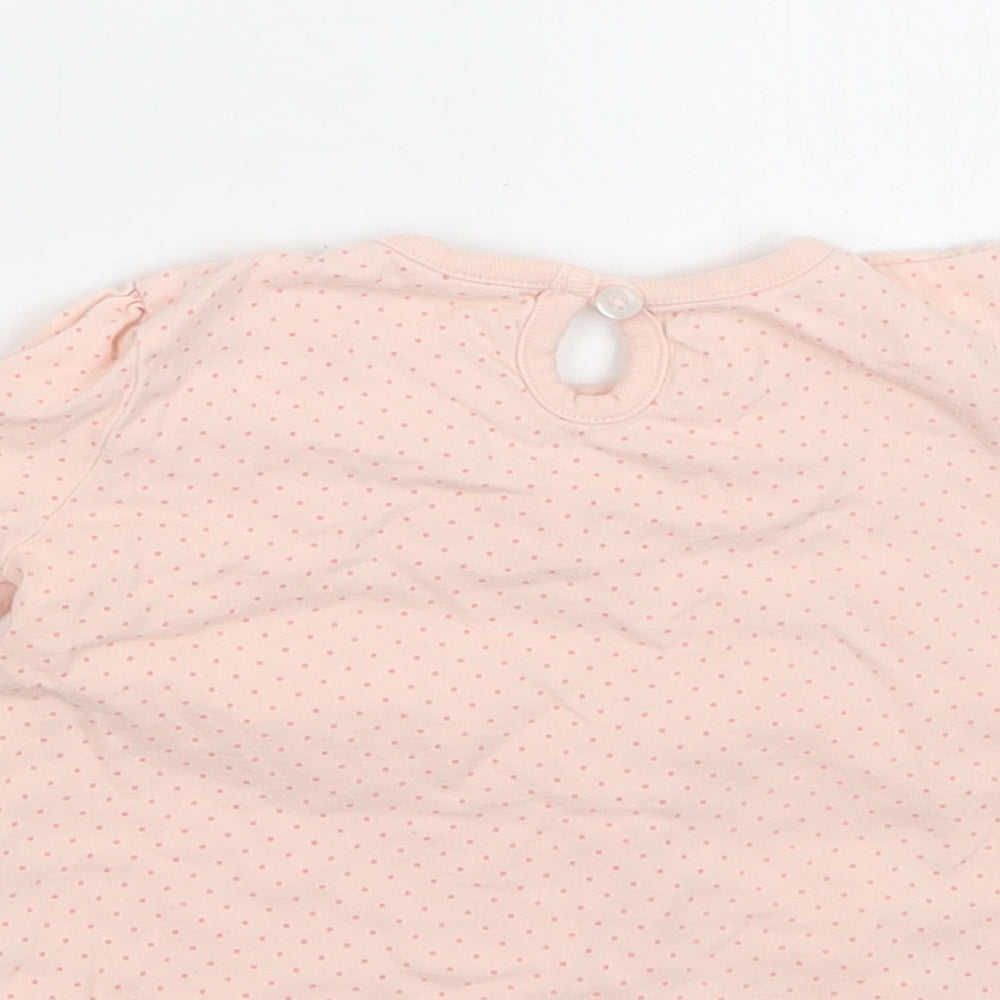 F&F Baby Pink Polka Dot Cotton Basic Blouse Size 9-12 Months Crew Neck Button