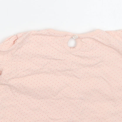 F&F Baby Pink Polka Dot Cotton Basic Blouse Size 9-12 Months Crew Neck Button