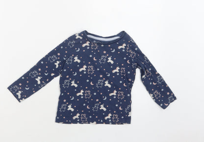M&S Baby Blue Geometric Cotton Basic Blouse Size 18-24 Months Crew Neck  - Peppa Pig