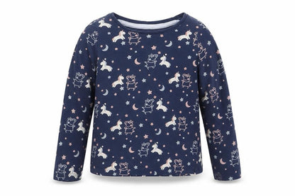 Front view of Marks & Spencer Baby Blue Geometric Cotton Basic Blouse, size 18-24, Months Crew Neck - Peppa Pig