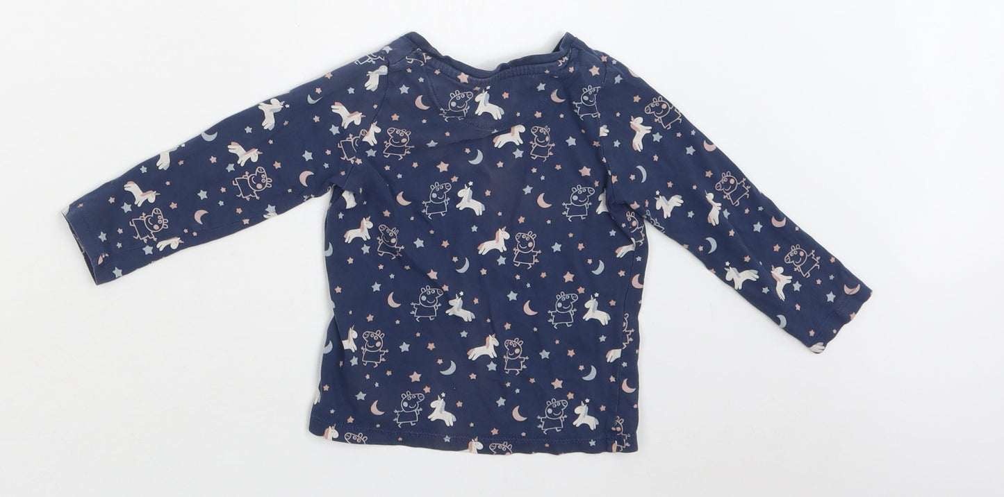 M&S Baby Blue Geometric Cotton Basic Blouse Size 18-24 Months Crew Neck  - Peppa Pig