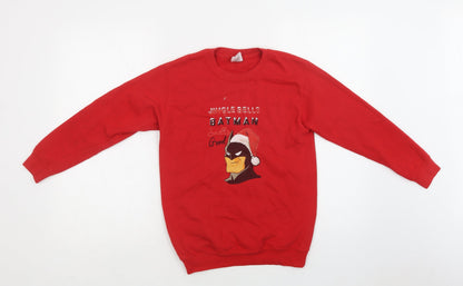 Fruit of the Loom Boys Red  Cotton Shrug Sweatshirt Size 10-11 Years   - Batman Christmas