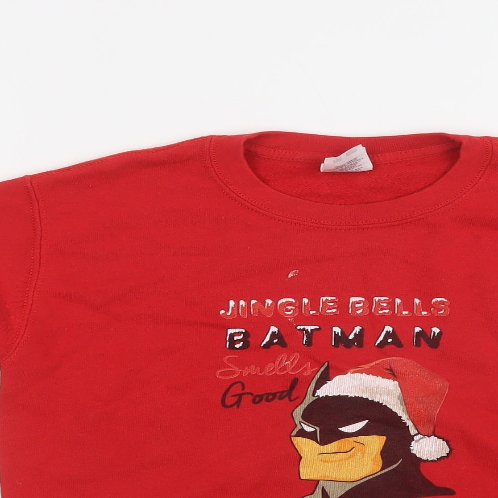 Fruit of the Loom Boys Red  Cotton Shrug Sweatshirt Size 10-11 Years   - Batman Christmas