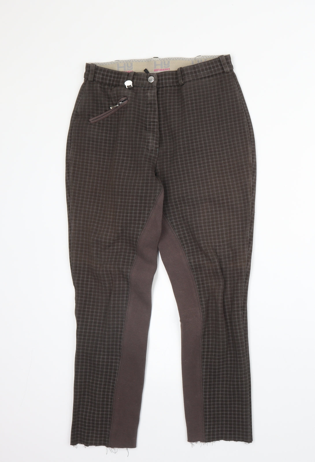 HY Womens Brown Check Cotton Capri Trousers Size 26 in L23 in Regular Zip