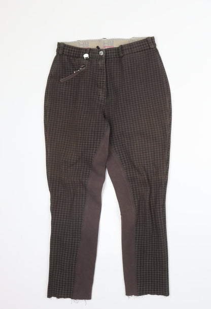 HY Womens Brown Check Cotton Capri Trousers Size 26 in L23 in Regular Zip