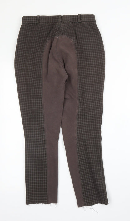 HY Womens Brown Check Cotton Capri Trousers Size 26 in L23 in Regular Zip