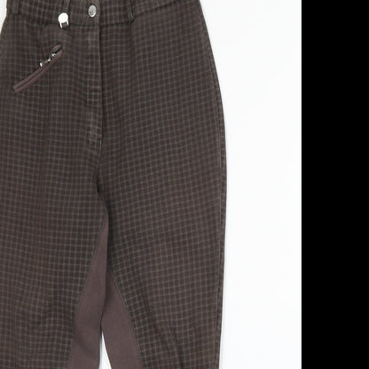 HY Womens Brown Check Cotton Capri Trousers Size 26 in L23 in Regular Zip