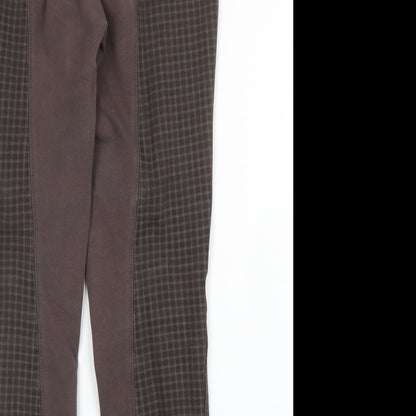HY Womens Brown Check Cotton Capri Trousers Size 26 in L23 in Regular Zip