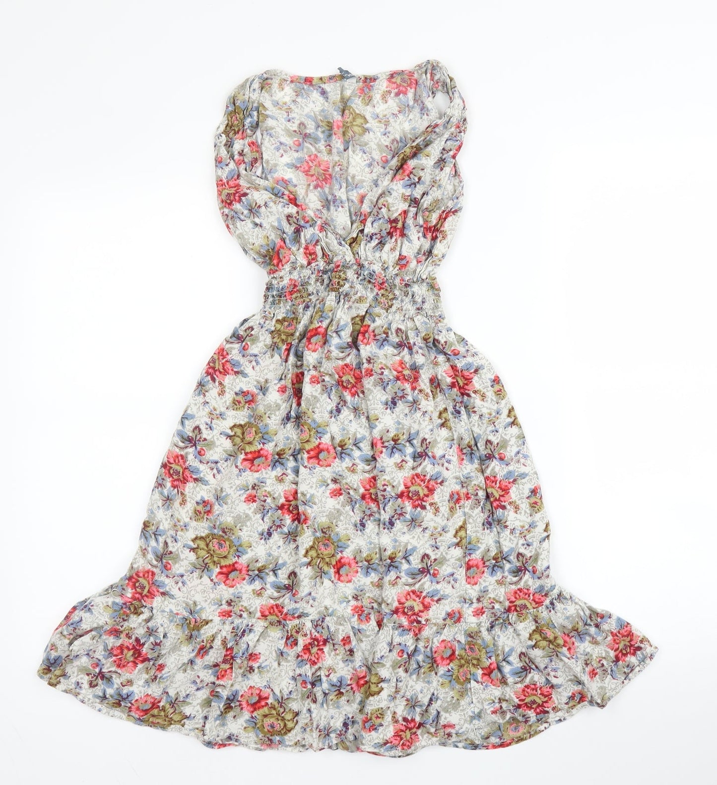 Evie Womens Beige Floral Viscose A-Line  Size 8  V-Neck