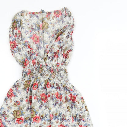 Evie Womens Beige Floral Viscose A-Line  Size 8  V-Neck