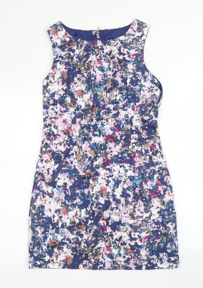 New Look Womens Purple Floral Cotton A-Line  Size 10  Round Neck Zip