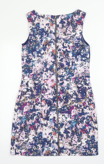 New Look Womens Purple Floral Cotton A-Line  Size 10  Round Neck Zip