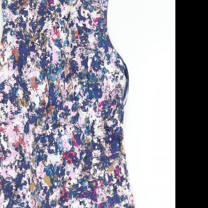 New Look Womens Purple Floral Cotton A-Line  Size 10  Round Neck Zip