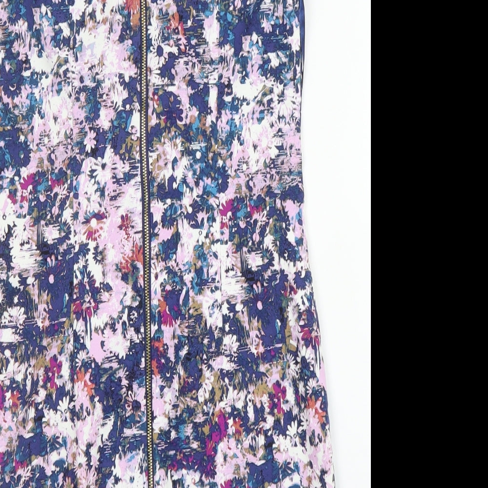 New Look Womens Purple Floral Cotton A-Line  Size 10  Round Neck Zip