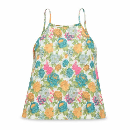 Front view of Primark women’s green floral polyester camisole blouse, size UK 6, round neck