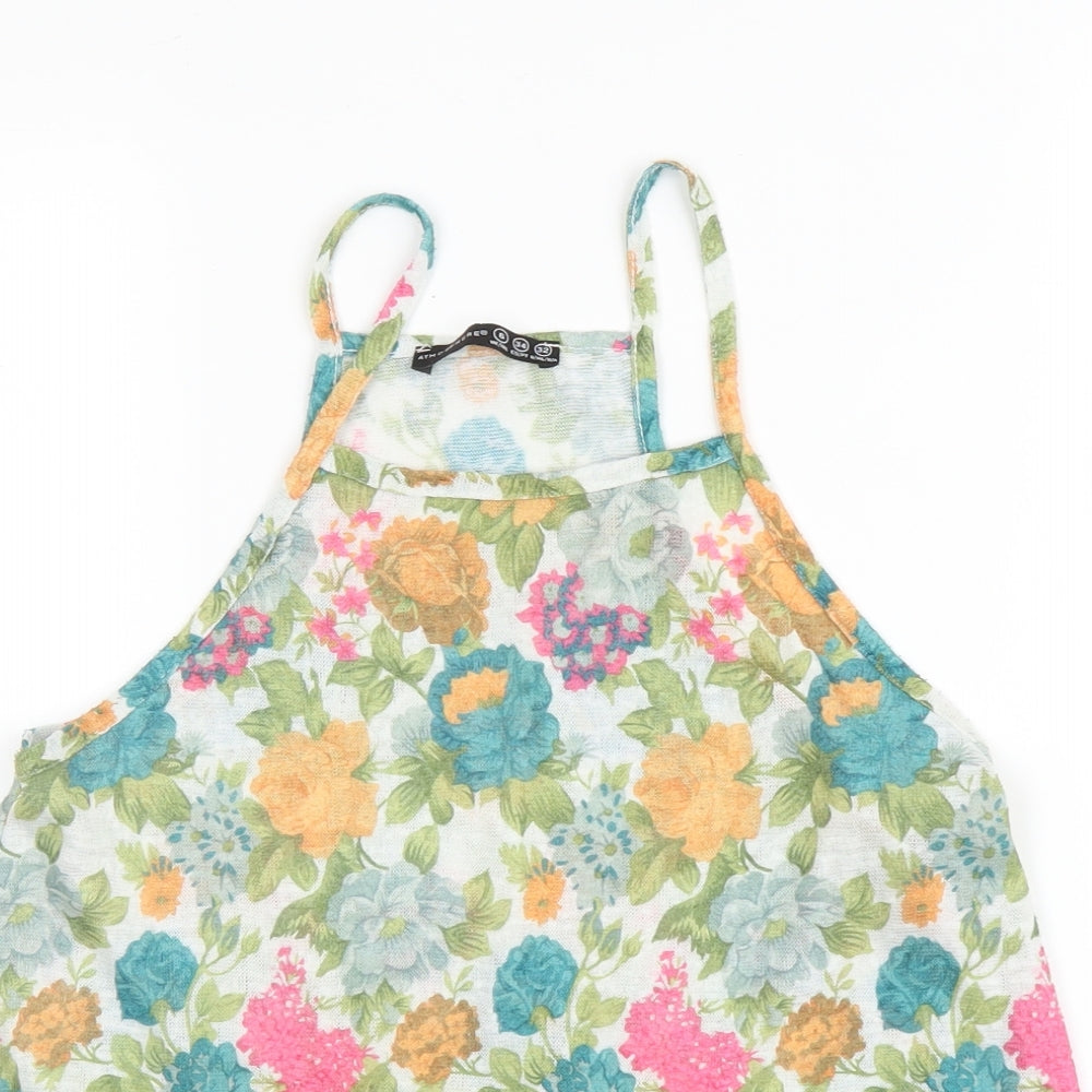 Primark Womens Green Floral Polyester Camisole Blouse Size 6 Round Neck