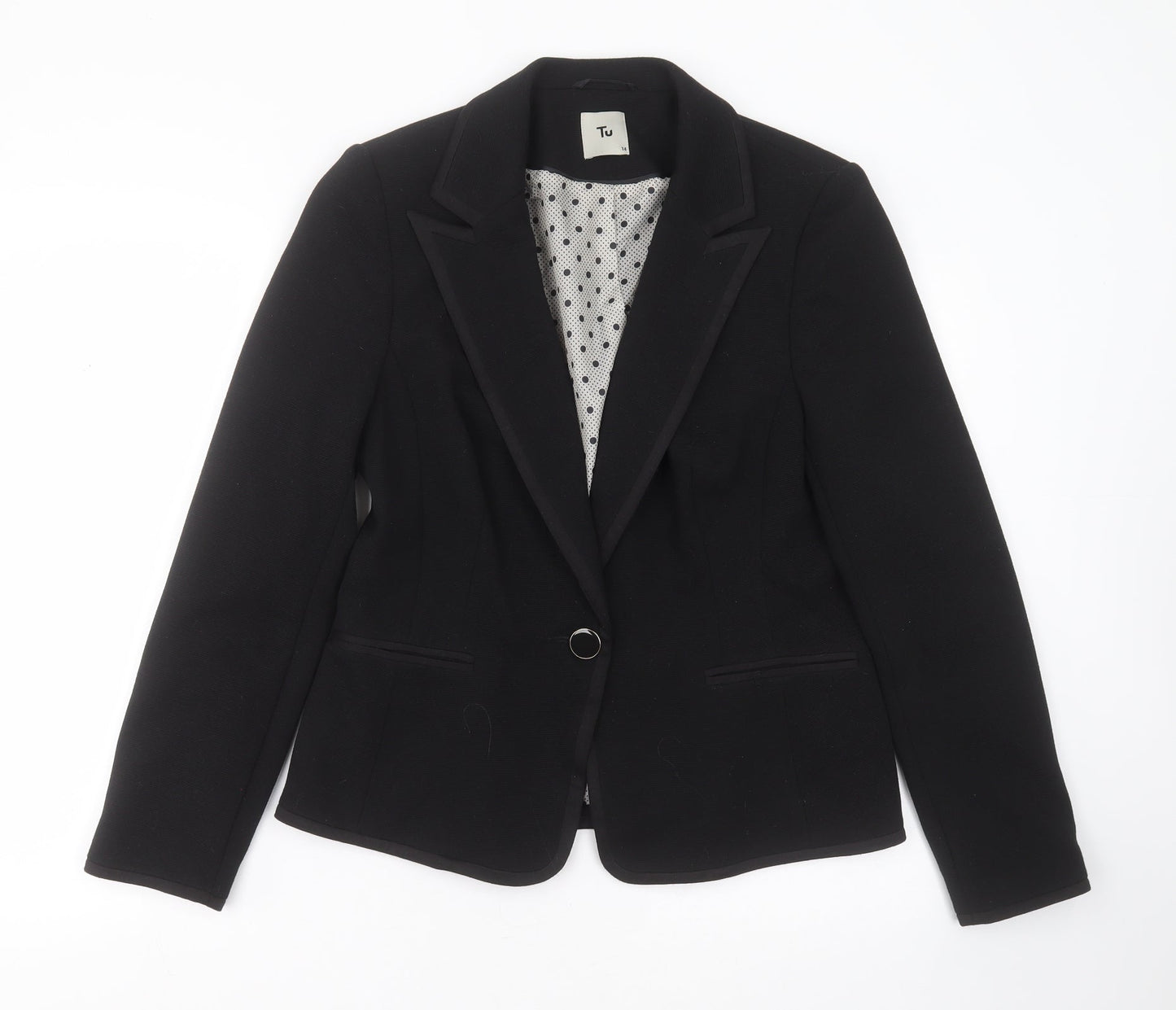 TU Womens Black Striped Polyester Jacket Blazer Size 14