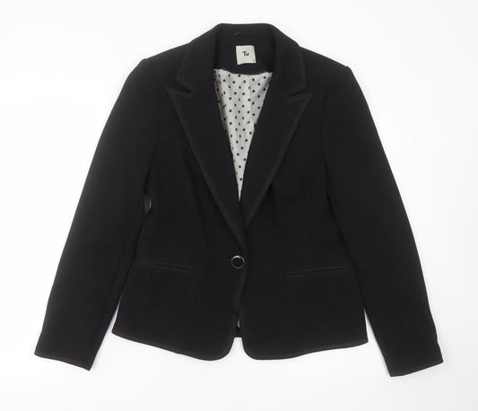 TU Womens Black Striped Polyester Jacket Blazer Size 14