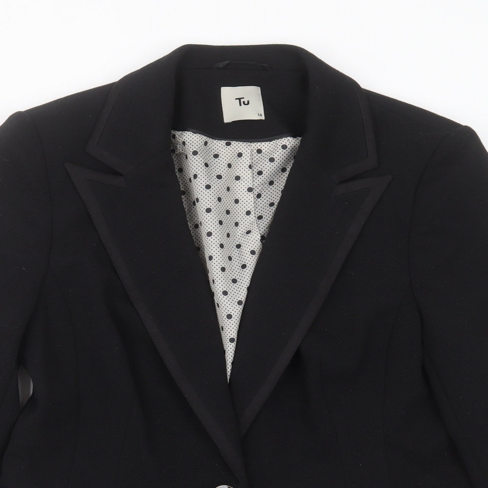 TU Womens Black Striped Polyester Jacket Blazer Size 14