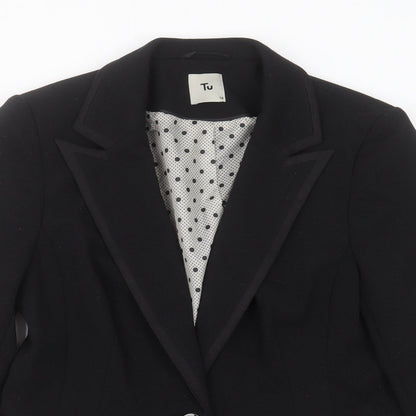 TU Womens Black Striped Polyester Jacket Blazer Size 14