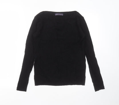 Marks and Spencer Womens Black Round Neck Striped Viscose Pullover Jumper Size 10