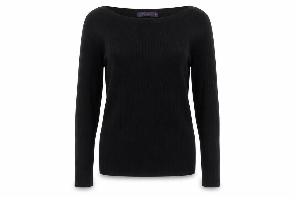 Marks and Spencer Womens Black Round Neck Striped Viscose Pullover Jumper Size 10