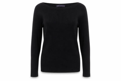 Marks and Spencer Womens Black Round Neck Striped Viscose Pullover Jumper Size 10